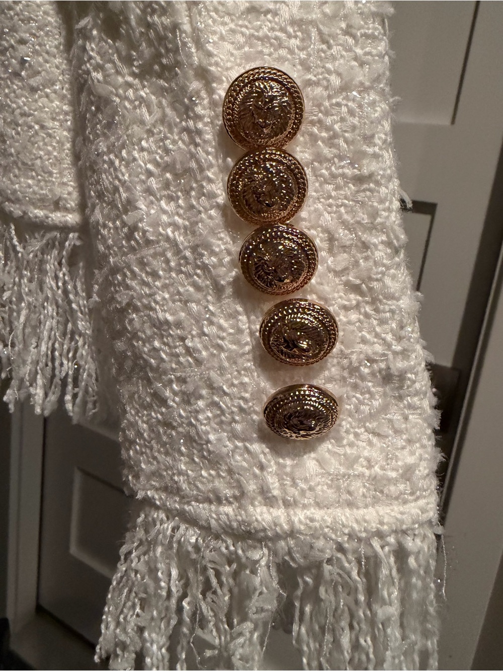 White Fringe Double-Breasted Blazer - Picture 4 of 5
